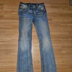 Miss Me jeans , light/medium wash denim, with bling , size 24, 31" Inseam